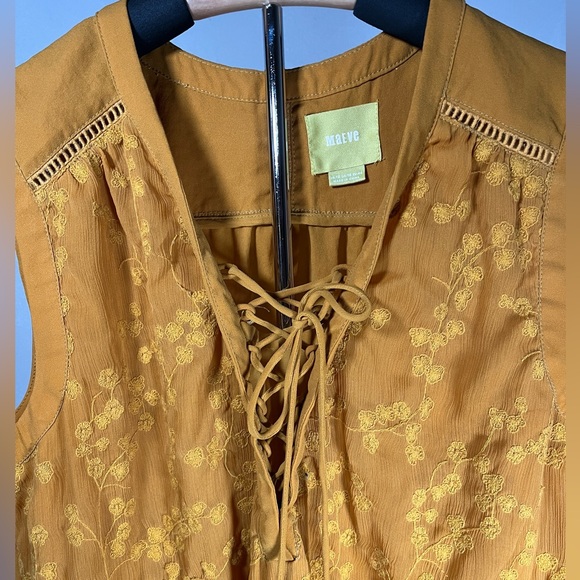 Maeve Womens Size 12 Embroidered Sleeveless‎ Blouse Turmeric Yellow Floral Boho - Picture 4 of 5